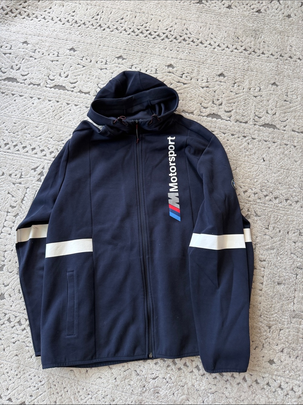 BMW Motorsport Navy Hooded Performance Jacket with White Stripes